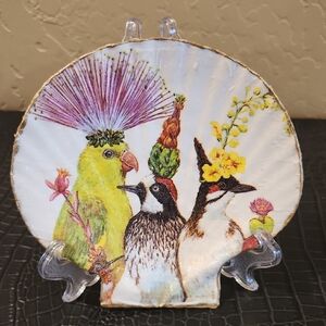 One Of A Kind Handmade Embellished Seashell Fun Bird Design